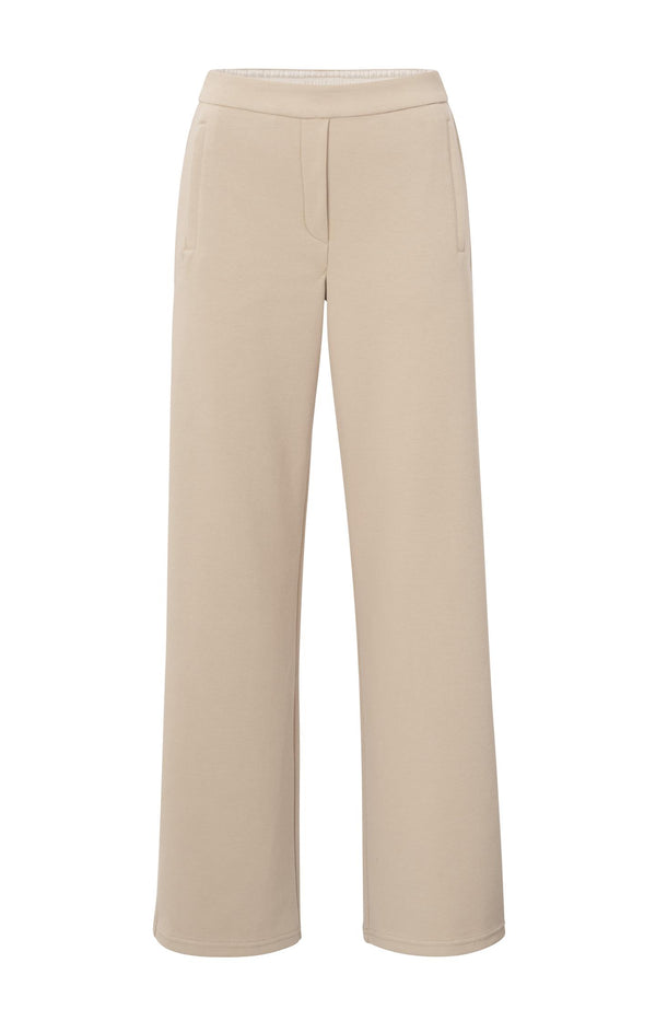 Yaya Broek Met Wijde Pijpen En Hoge Taille Twill Beige