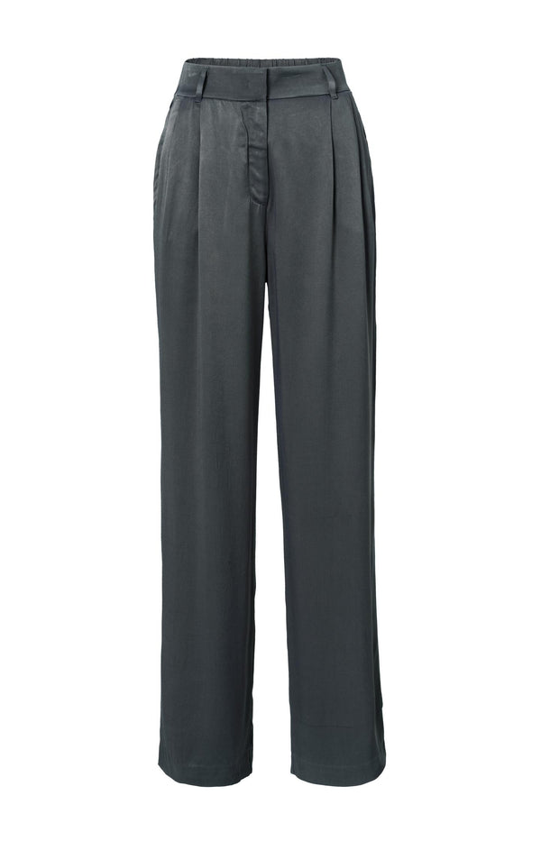Yaya Broek Met Wijde Pijpen Hoge Taille En Plooidetails Dark Metal Grey