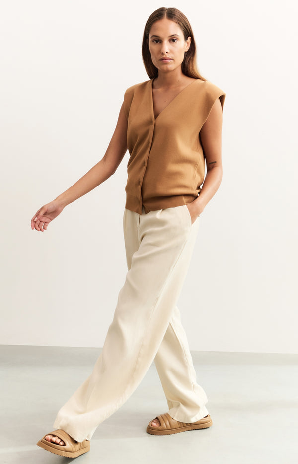 yaya Broek van linnenmix met wijde pijpen (L32) Summer Sand