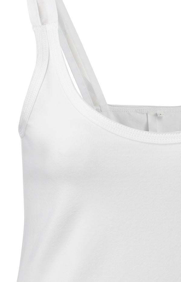 Yaya Cotton Singlet With Split Elastic Straps Pure White