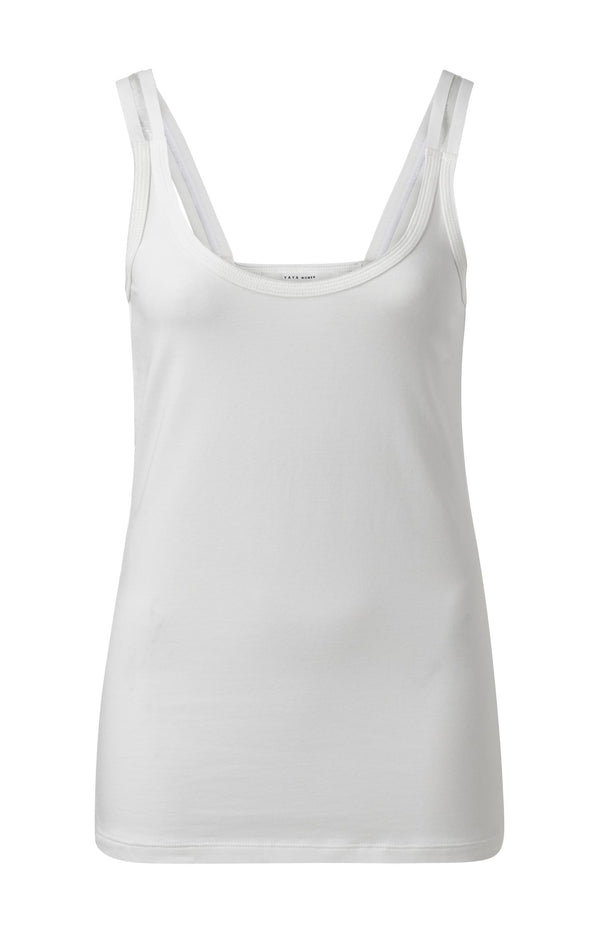 yaya Cotton singlet with split elastic straps Pure White