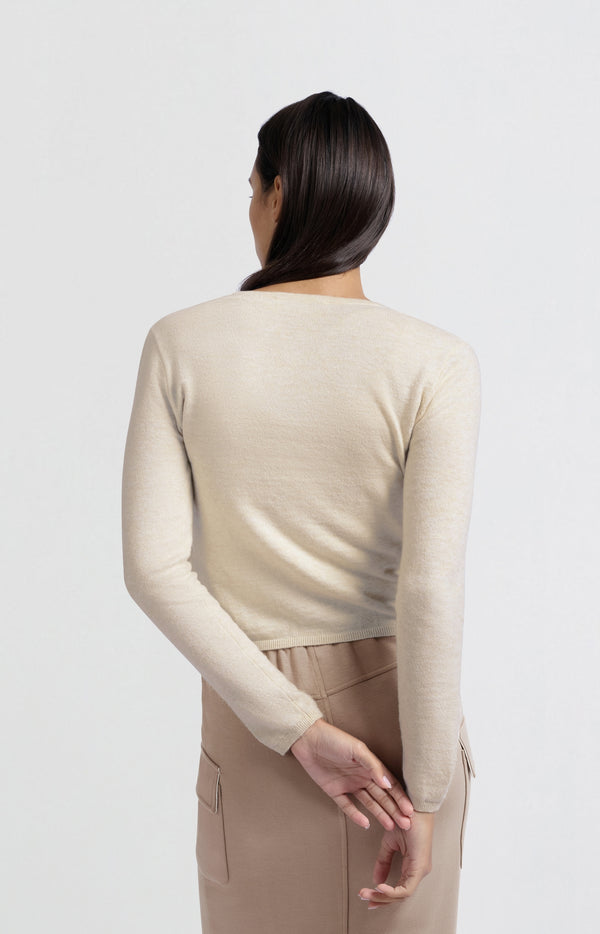 Yaya Fijngebreid Kort Vest Met Bijpassende Top Nature Melange