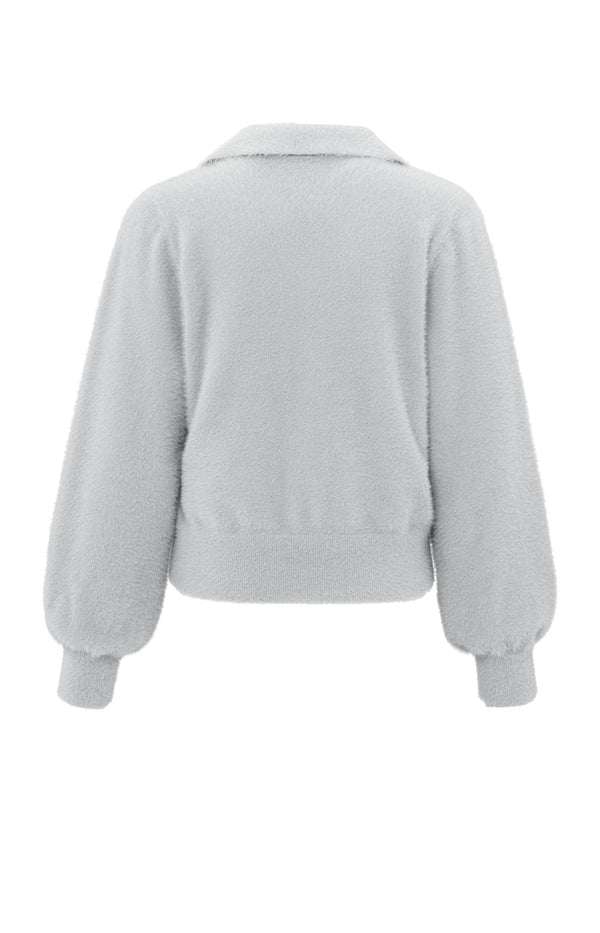 Yaya Fluffy Polo Sweater Met Klassieke Kraag En V-hals Light Grey Melange