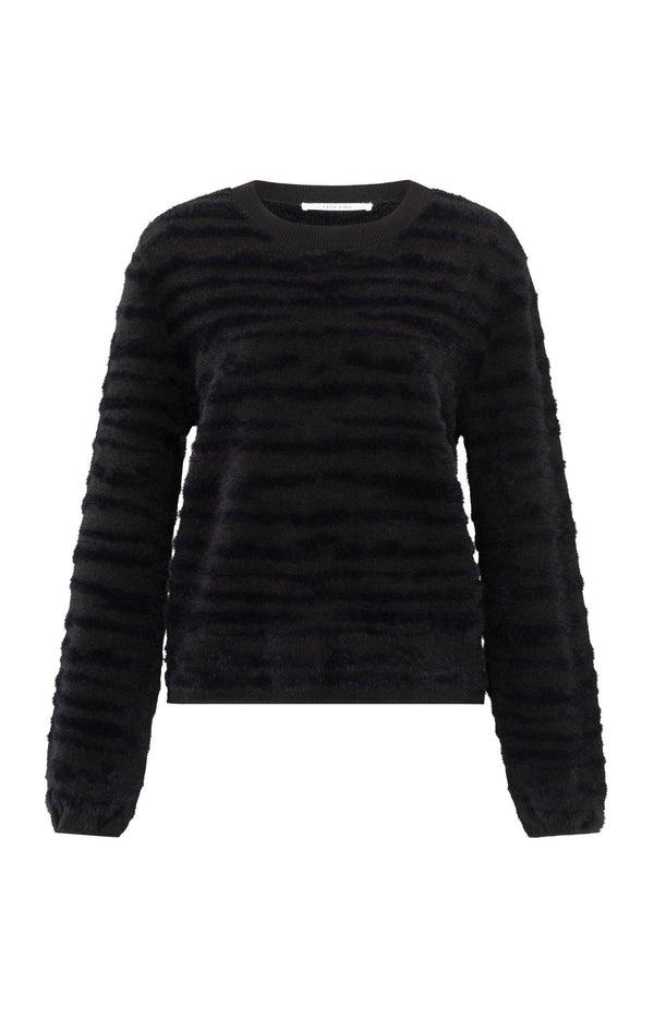 Yaya Fluffy Trui Met Ronde Hals En Subtiele Strepen Black