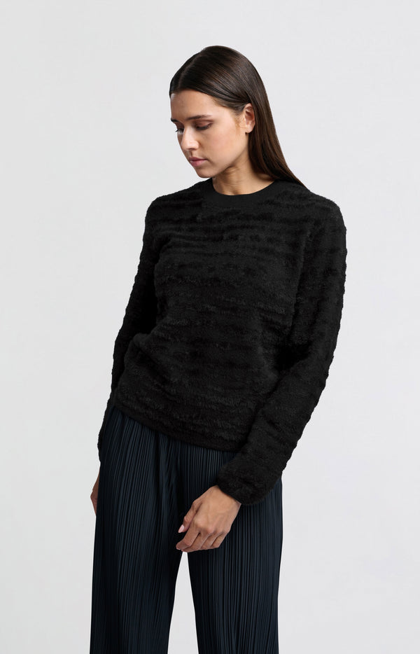 Yaya Fluffy Trui Met Ronde Hals En Subtiele Strepen Black