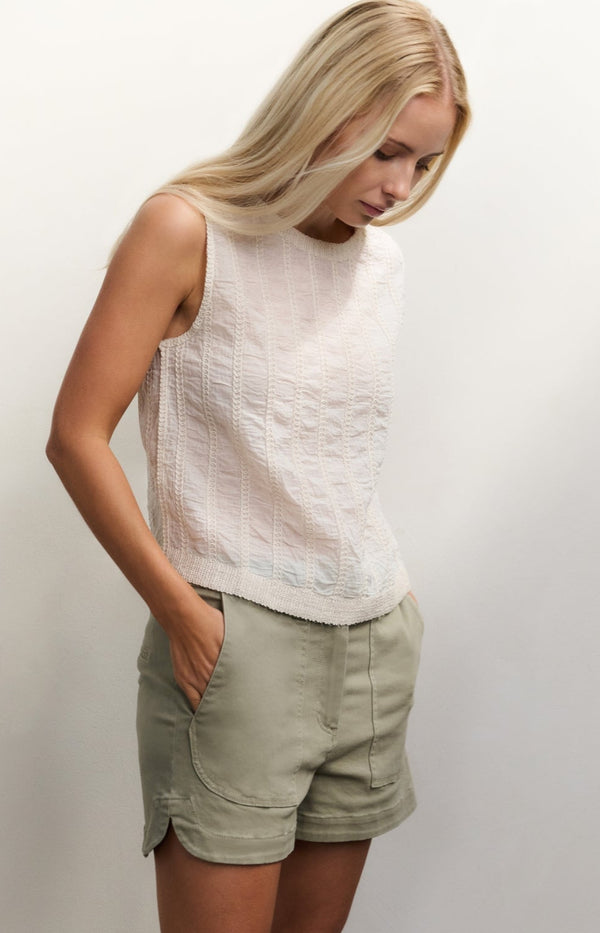 yaya Geborduurde mouwloze top met ribdetails Off White