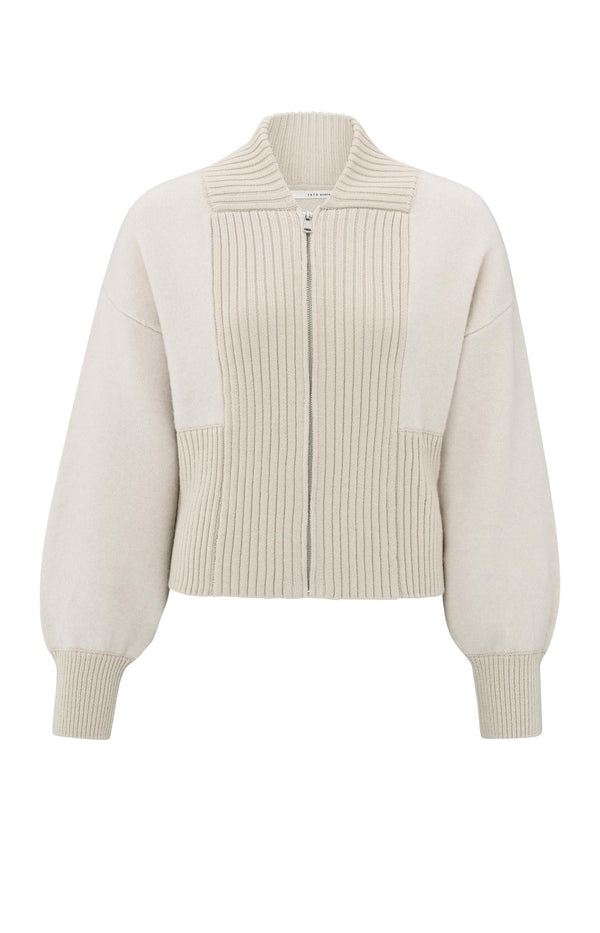 Yaya Gebreid Bombervest Met Ritssluiting En Ribdetails Pumice Stone Beige