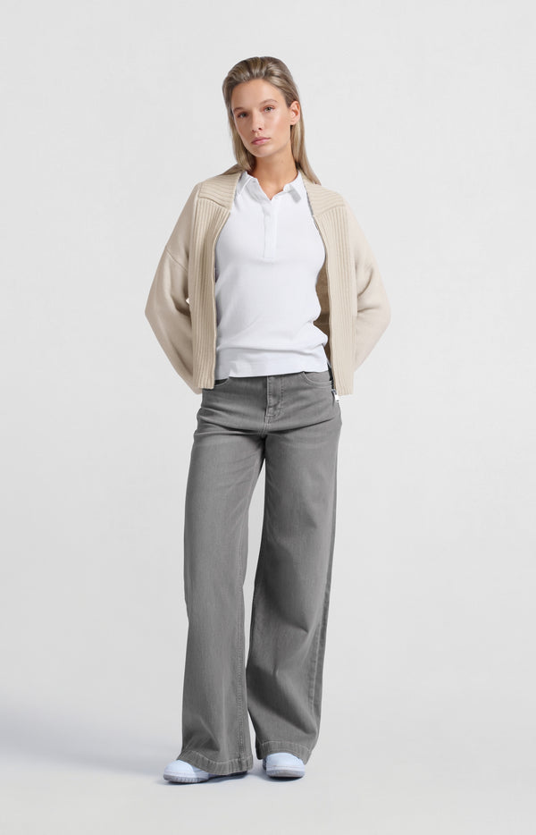 Yaya Gebreid Bombervest Met Ritssluiting En Ribdetails Pumice Stone Beige