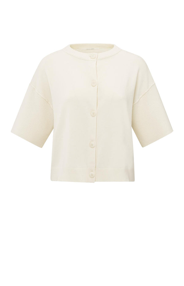 Yaya Gebreid Vest Met Korte Mouwen En Ribdetails Off White Knit