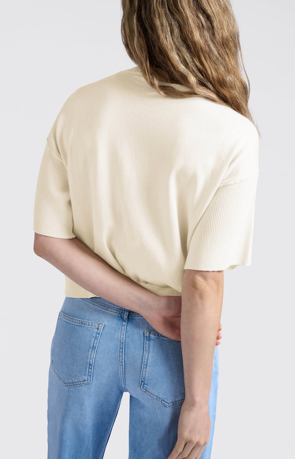 Yaya Gebreid Vest Met Korte Mouwen En Ribdetails Off White Knit