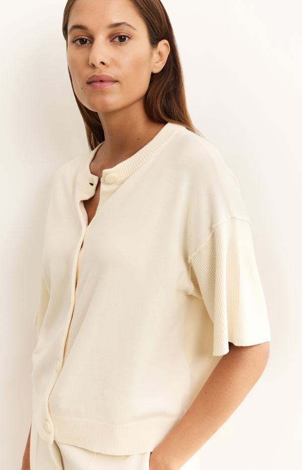 yaya Gebreid vest met korte mouwen en ribdetails Off White Knit