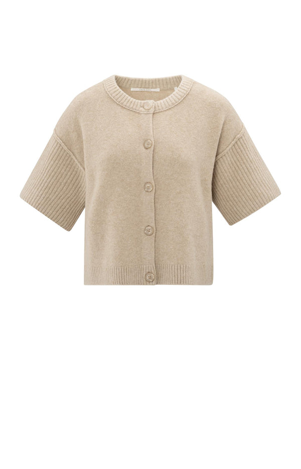 Yaya Gebreid Vest Met Wijde Korte Mouwen En Losse Pasvorm Humus Beige Melange