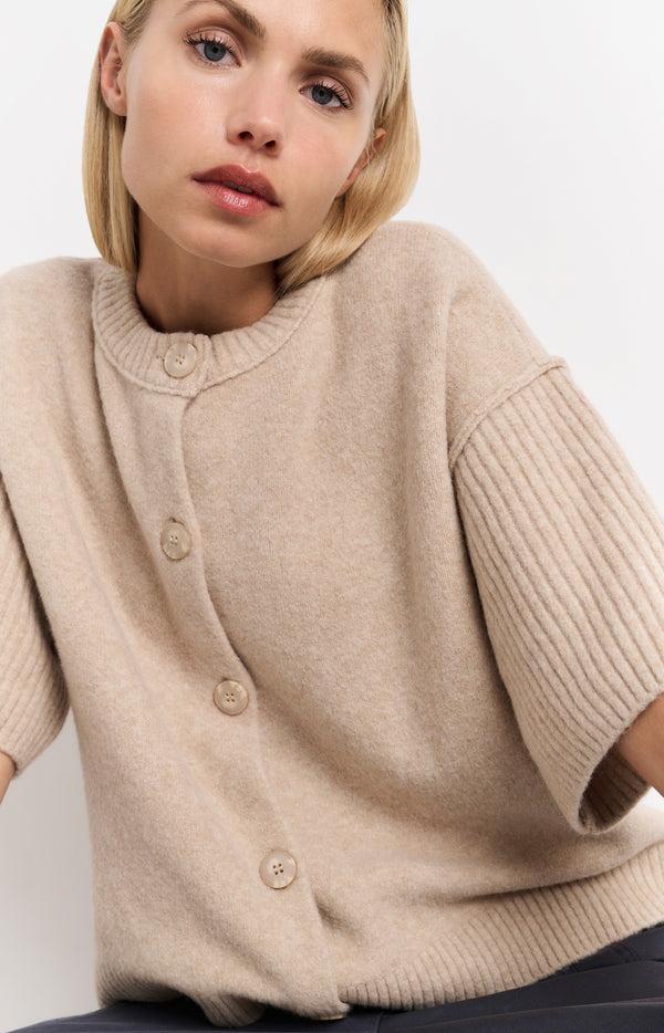 Yaya Gebreid Vest Met Wijde Korte Mouwen En Losse Pasvorm Humus Beige Melange