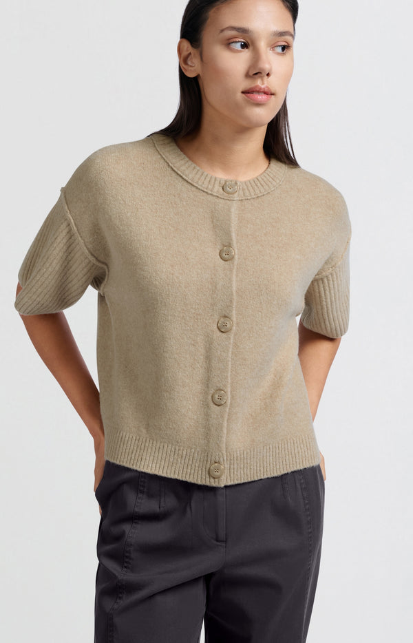 Yaya Gebreid Vest Met Wijde Korte Mouwen En Losse Pasvorm Humus Beige Melange