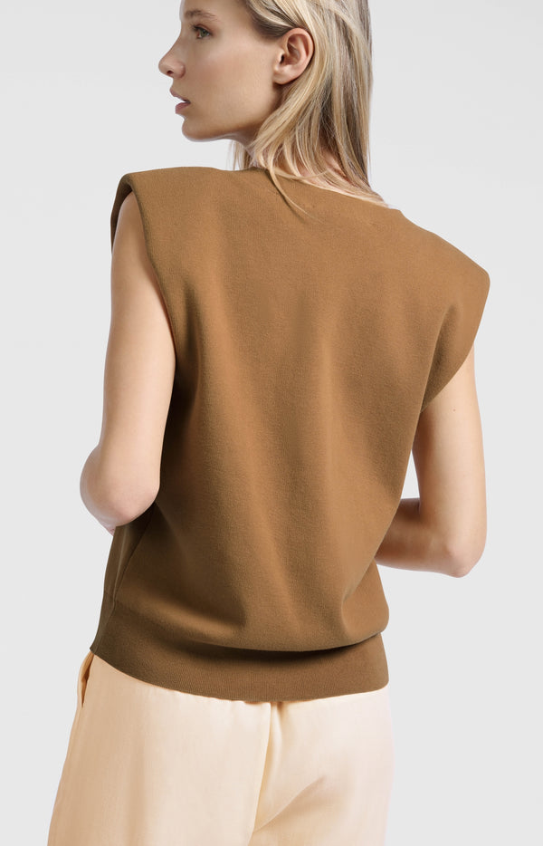 Yaya Gebreide Gilet Met Schouderdetails En V-hals Chipmunk Brown