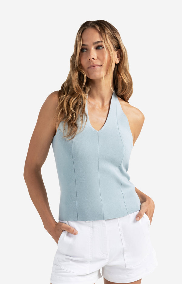 yaya Gebreide haltertop met aansluitende pasvorm Baby Blue