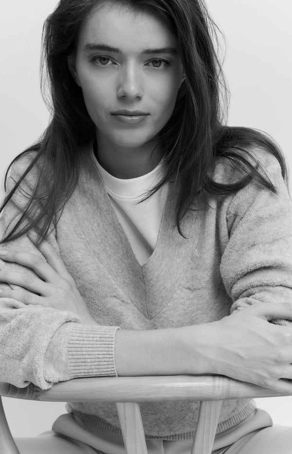 Yaya Gebreide Trui Met V-hals En Textuurpatroon Medium Grey Melange