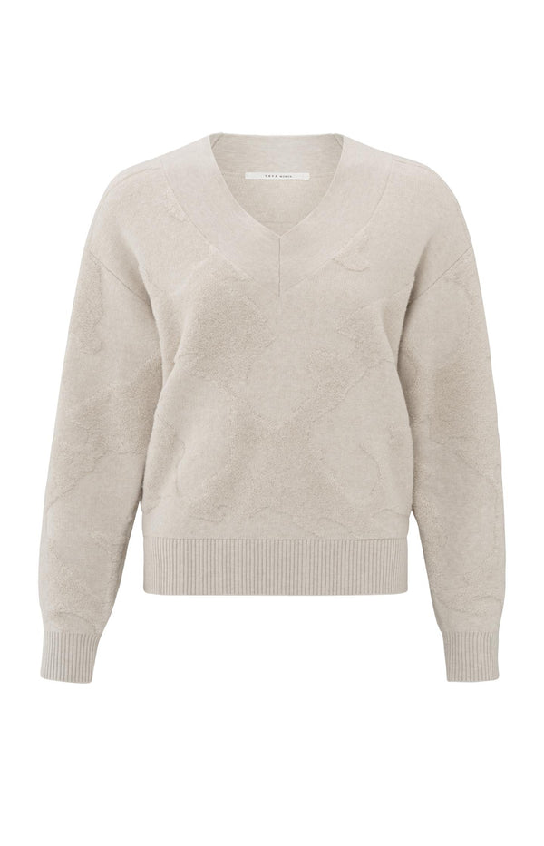 Yaya Gebreide Trui Met V-hals En Textuurpatroon Pumice Stone Beige