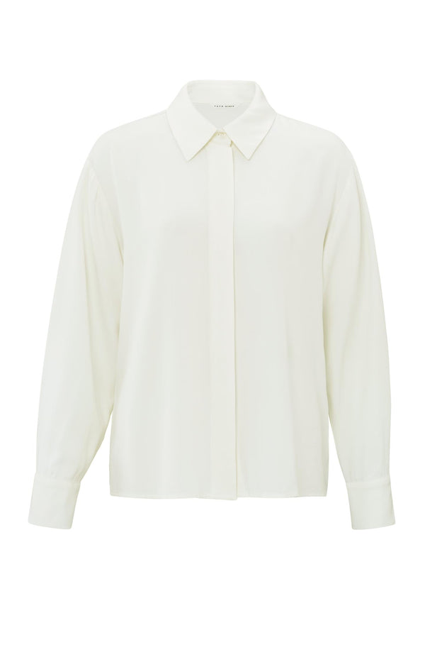 yaya Gekropte blouse met lange mouwen en knoopsluiting Off White