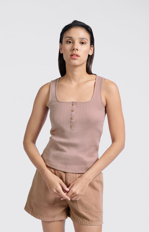 yaya Geribd singlet met knoopsluiting Soft Mauve Pink