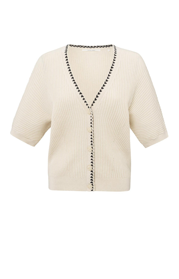 Yaya Geribd Vest Met Stikseldetail En Korte Mouwen Summer Sand