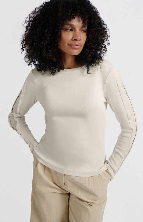 Yaya Geribde Lange Mouwentop Met Knoopdetails Off White Knit
