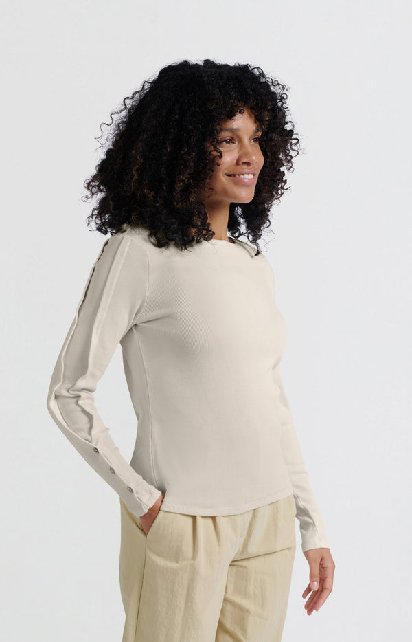 yaya Geribde lange mouwentop met knoopdetails Off White Knit
