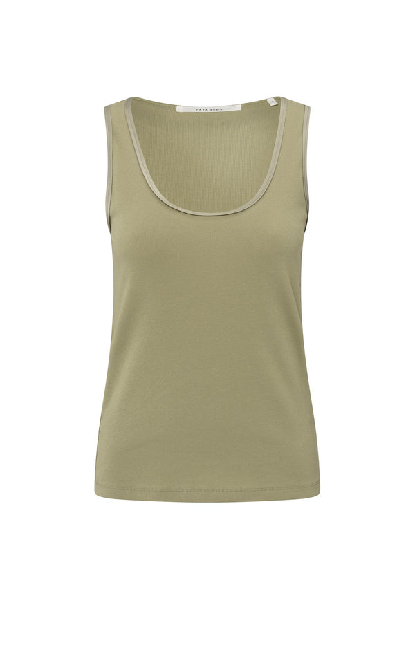 Yaya Geribde Singlet Met Glanzende Randjes Soft Green