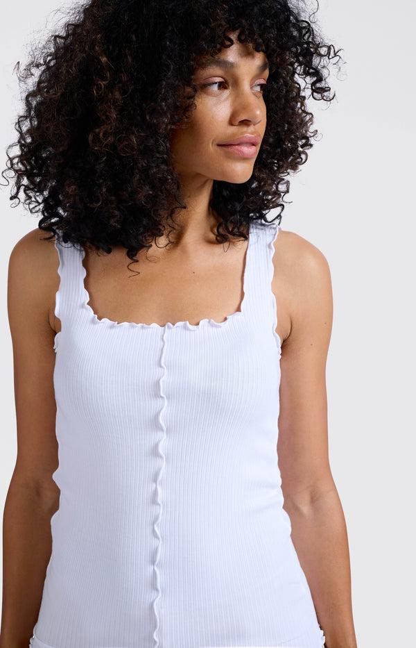 Yaya Geribde Singlet Met Golvende Randjes Pure White