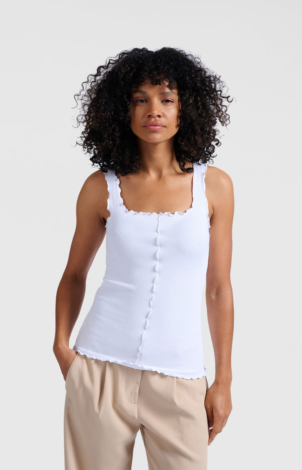 yaya Geribde singlet met golvende randjes Pure White