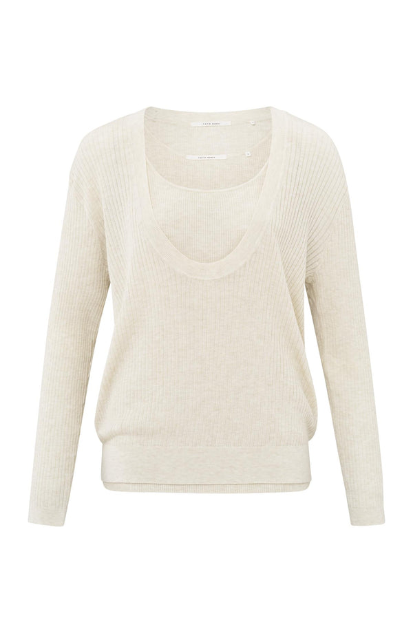Yaya Geribde Sweater Met Tanktop En Losse Pasvorm Nature Melange