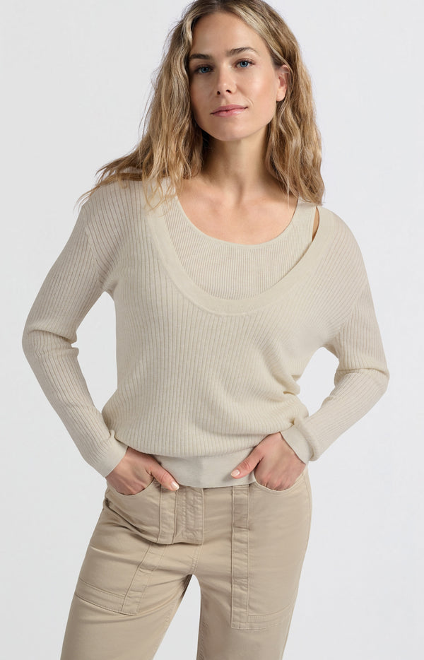 yaya Geribde sweater met tanktop en losse pasvorm Nature Melange