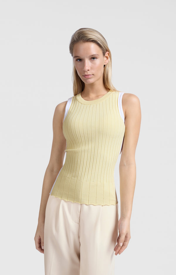 yaya Geribde tanktop met contrasterende details Frozen Dew Sand Dessin