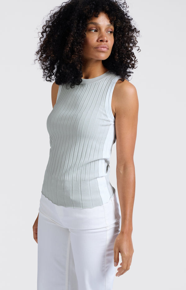 yaya Geribde tanktop met contrasterende details Grey Melange