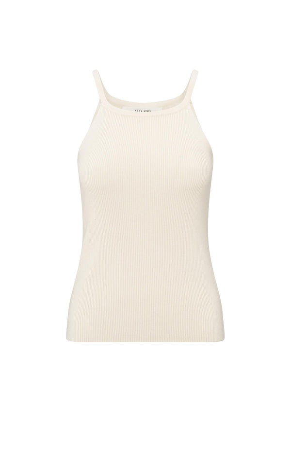 yaya Geribde tanktop met smalle bandjes Off White Knit