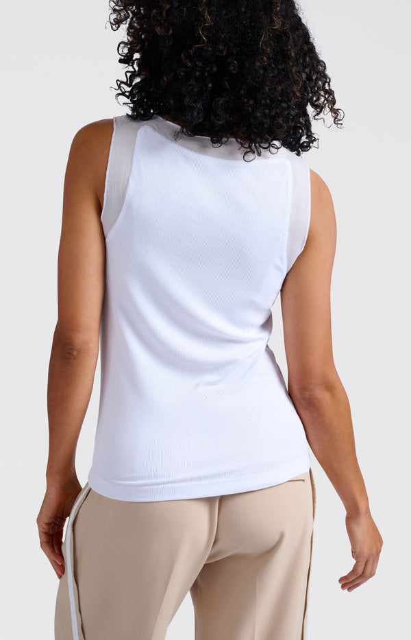 Yaya Geribde Top Met Geweven Mesh Details Pure White