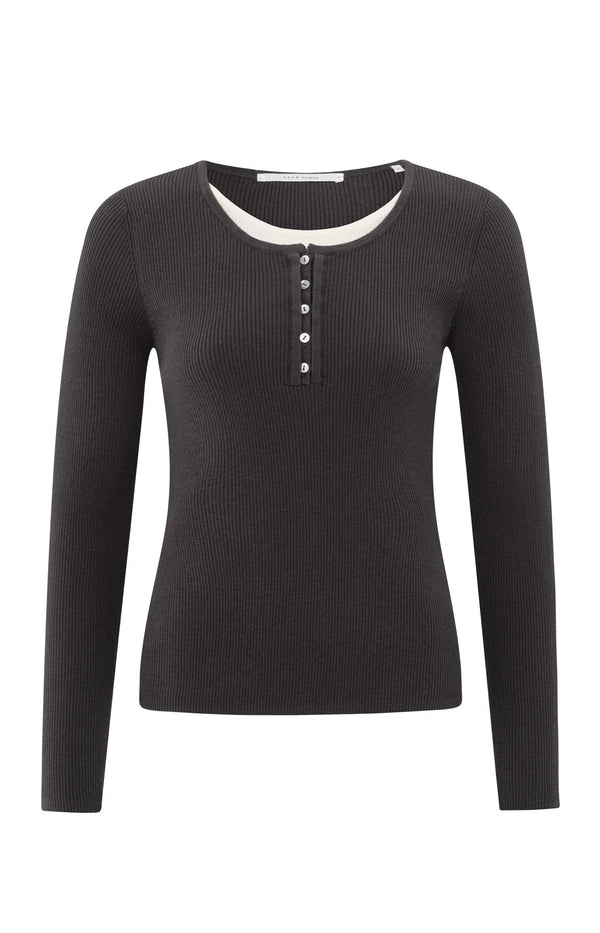 Yaya Geribde Top Met Knoopsluiting En Faux-laag Phantom Dessin