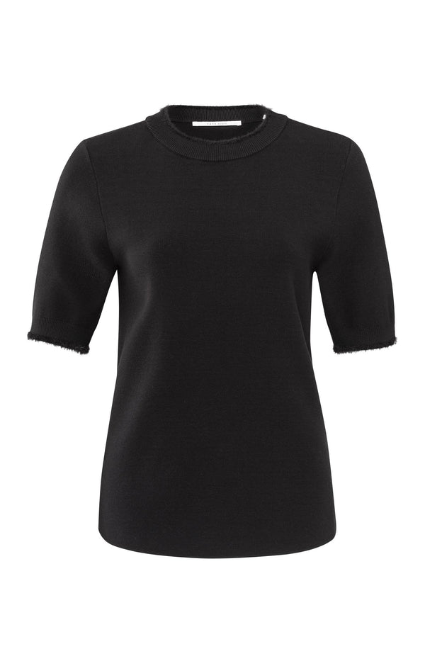 Yaya Geribde Top Met Korte Mouwen En Fluffy Details Black