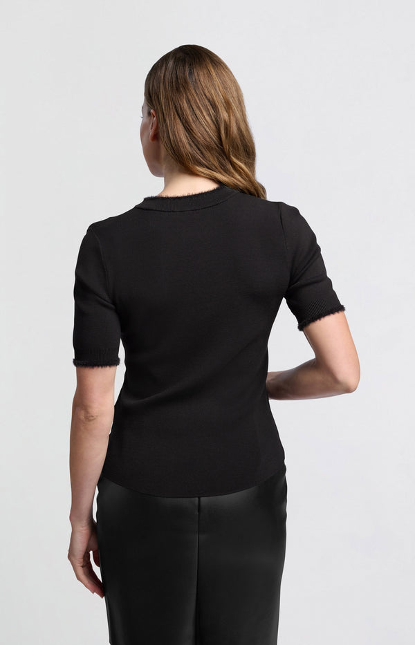 Yaya Geribde Top Met Korte Mouwen En Fluffy Details Black