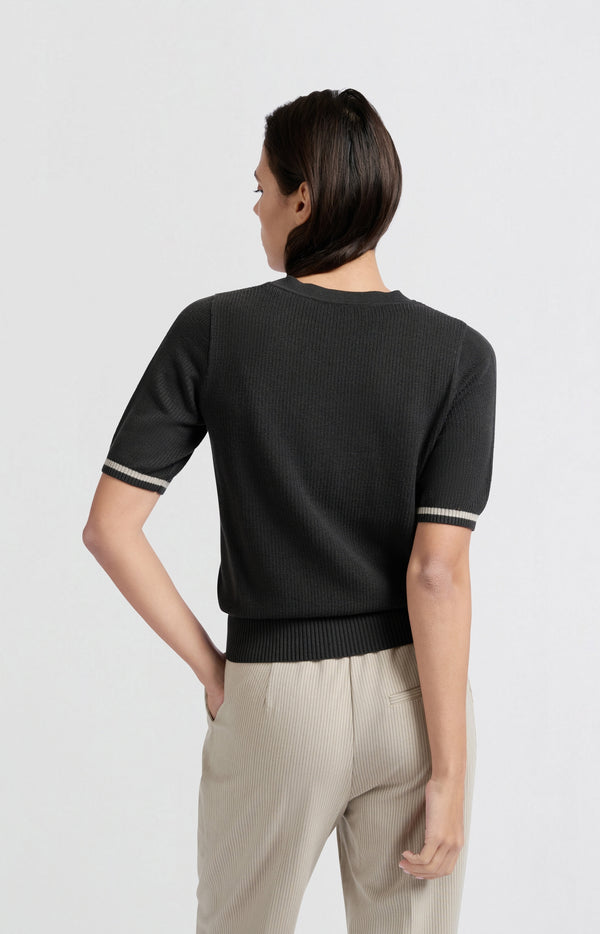 Yaya Geribde Trui Met Ronde Hals En Korte Mouwen Phantom