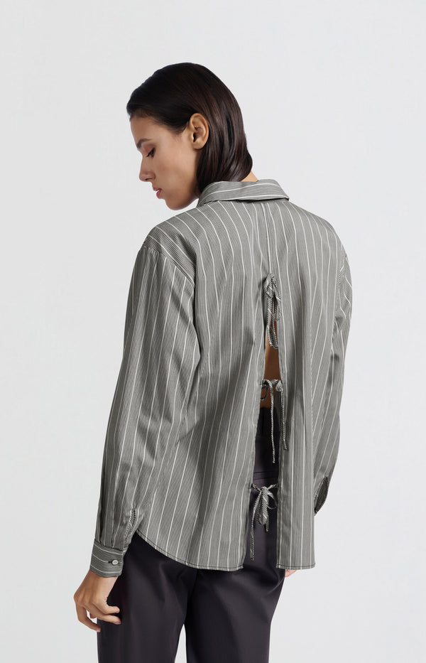 Yaya Gestreept Overhemd Met Strikdetails Op De Rug Phantom Dessin