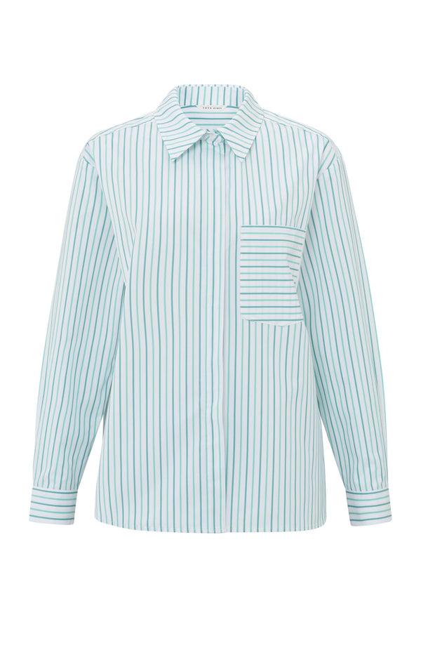 Yaya Gestreepte Blouse Met Borstzak En Manchetband Lagoon Blue Dessin