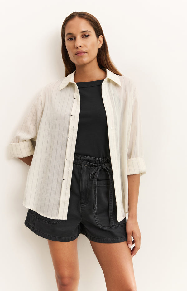 yaya Gestreepte blouse met plooidetail en normale pasvorm Summer Sand Dessin