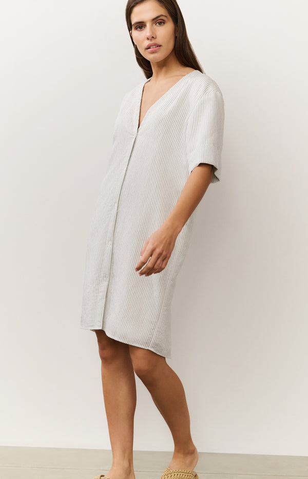 yaya Gestreepte jurk met V-hals en gekruiste rug Off White Dessin