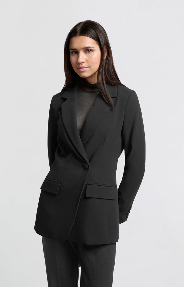 yaya Getailleerde blazer met asymmetrische sluiting en zakken Black yaya Getailleerde blazer met asymmetrische sluiting en zakken Black