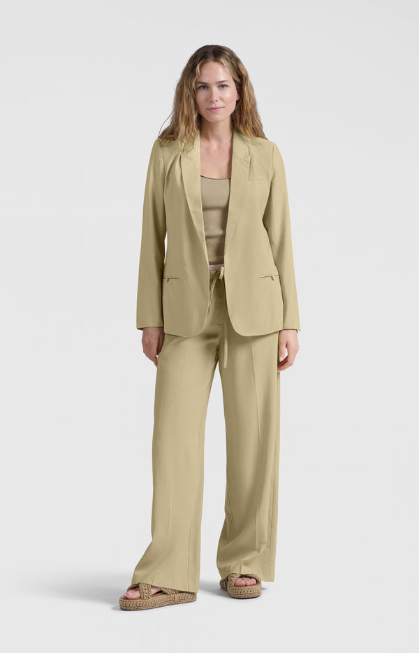 yaya Geweven broek met wijde pijpen en satijnen band Soft Green yaya Geweven broek met wijde pijpen en satijnen band Soft Green