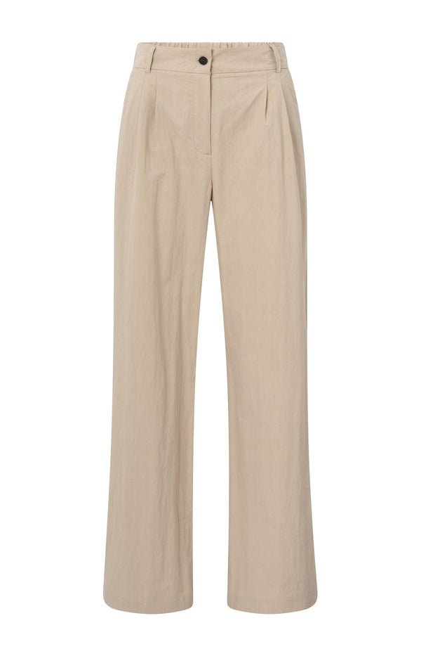 Yaya Geweven Katoenen Broek Met Hoge Taille En Oversized Pasvorm Twill Beige
