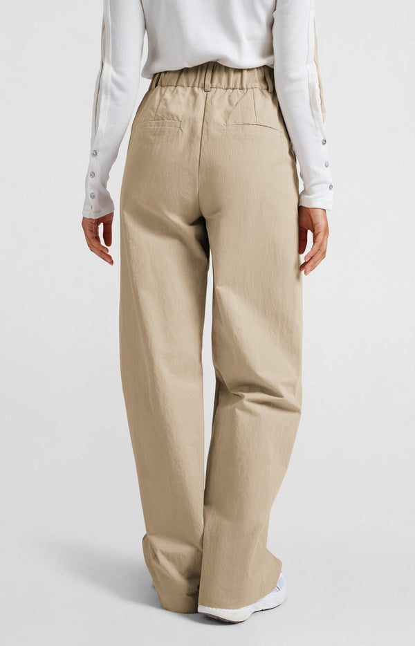 Yaya Geweven Katoenen Broek Met Hoge Taille En Oversized Pasvorm Twill Beige