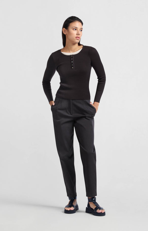 yaya Geweven katoenen broek met hoge taille Phantom yaya Geweven katoenen broek met hoge taille Phantom