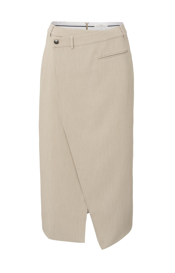 Yaya Geweven Melange Midi-rok Met Split Humus Beige Melange